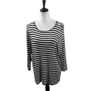 Cabi Black/White Stripe 3/4 Sleeve Knit Top Size Medium